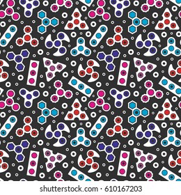 Hand Spinners icons Seamless pattern. Vector illustration on black background