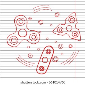 Hand Spinners icons set on copybook . Fidget spinner. toy for stress relief and improvement of attention span. vector illustration.