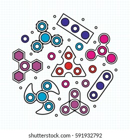 Hand Spinners illustration. Vector icons set EDC toy