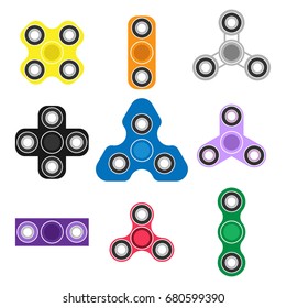 Hand Spinners illustration. Vector icons set on white background. Flat vector icons.