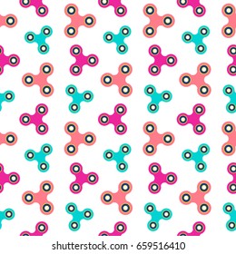 Hand Spinners Seamless pattern, isolated on white. Vector illustration. Trendy wrapping paper abstract background.