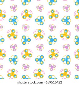 Hand Spinners Seamless pattern, isolated on white. Vector illustration. Trendy wrapping paper abstract background.
