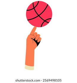 Hand Spinning Basketball In Flat Vector Illustration Symbolizing Sports, Skills, And Entertainment, Isolated On White Background
