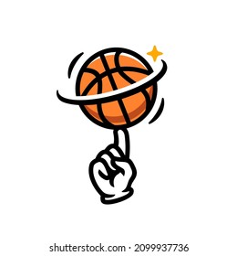 hand and spinning basketball vector logo illustration icon  Simple mascot logo Hand wearing glove and basket ball cartoon modern style  basketball spinning finger  sport concept 