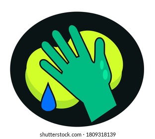 Mano y esponja en el fondo. Símbolo de lavado de coches. Ilustración vectorial.