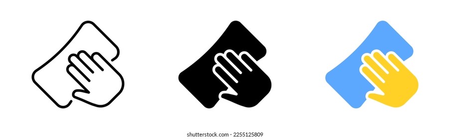 Hand with sponge set icon. Car interior cleaning, clean, shining stars, shine, wipe, hand, seat. Service concept. Vector icon in line, black and colorful style on white background