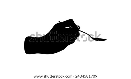 hand with spoon, black isolated silhouette