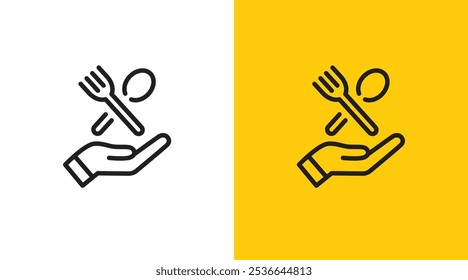 Hand with spoon and fork logo icon design. Food restaurant care, giving good food icon design template