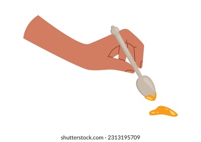 Hand With Spoon And Honey Vector Illustration