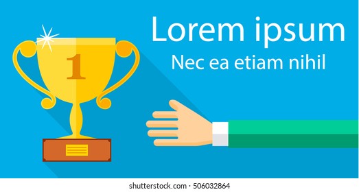 hand with a sports cup. Vector flat banner