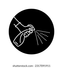 Hand with spray black line icon. Pictogram for web page, mobile app, promo.