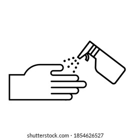 hand with spray bottle medical product line style vector illustration design