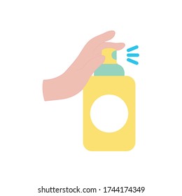 Hand mit Spray kann Ikone über weißen Hintergrund, flache Stil, Vektorgrafik