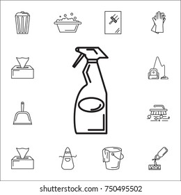 hand sprayer bottle for housework or windows cleaning icon. Set of cleaning tools icons on white background