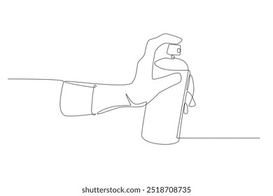 Hand spraying insect repellent. Pest control concept one-line drawing