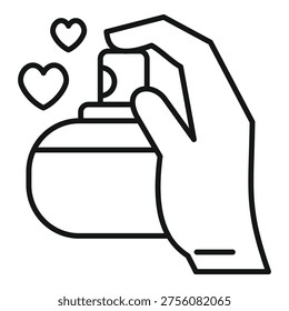Hand spraying love from perfume bottle, spreading affection and romance
