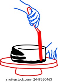 Crema para untar a mano en Ilustración vectorial de torta