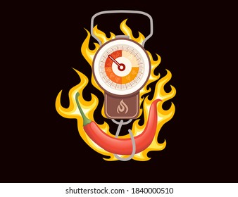 Hand spring scale classic scale spice level scoville scale with fire flat vector illustration on dark background