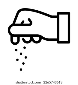 Hand sprinkles salt icon. Outline style. Vector. Isolate on white background.