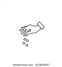 Hand sprinkling icon line art design stock illustration on white background