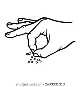 Mão Espirrando Especiarias Line Art - Pinch of Salt Gesture Vetor