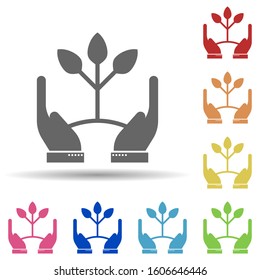 Hand, sprout, benevolence in multi color style icon. Simple glyph, flat vector of business icons for ui and ux, website or mobile application
