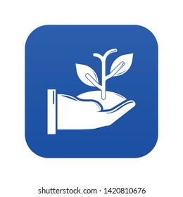 Hand sprout icon blue vector isolated on white background