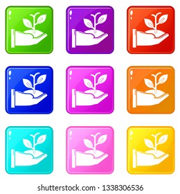 Hand sprout icons set 9 color collection isolated on white for any design