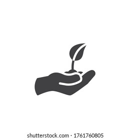 Mano con icono de vector de brote. signo plano relleno para concepto móvil y diseño web. Planta de retención manual con icono de glifo hoja. Símbolo, ilustración del logotipo. Gráficos vectoriales