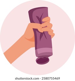 
Hand Squeezes Cream From Container Vector Cartoon Illustration. Person applying pressure to squeeze out cosmetic product 