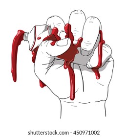 hand squeezing red tube,angry,vector