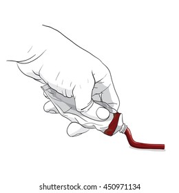 hand squeezing red tube,angry,vector