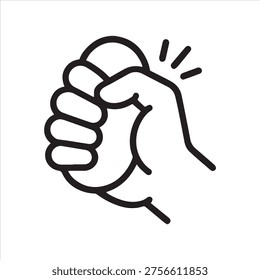 Hand squeezing stress ball outline icon vector.
