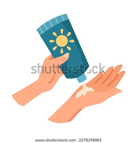 Hand Squeezing Sunscreen Lotion Tube for Skin Protection and UV Rays Blocking Vector Illustration