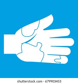 Hand with stains icon white isolated on blue background vector illustration