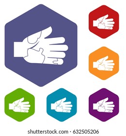 Hand with stains icons set hexagon isolated vector illustration