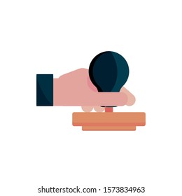 hand with stamp rubber property intellectual copyright icon vector illustration
