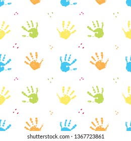 Hand stamp seamless pattern, paint stain background vector illustration.