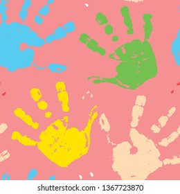 Hand stamp seamless pattern, paint stain background vector illustration.