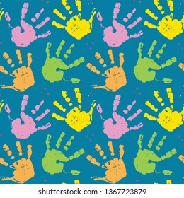 Hand stamp seamless pattern, paint stain background vector illustration.