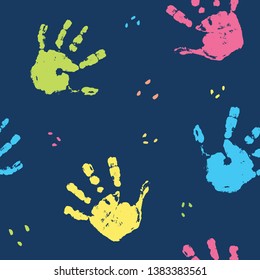 Hand stamp seamless pattern, paint stain background vector illustration.