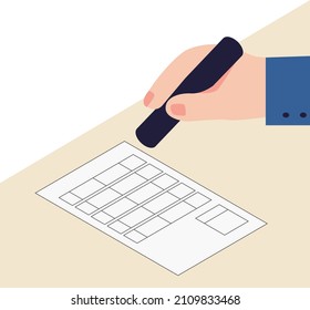 The hand stamping the ballot.
Illustration to encourage voting.