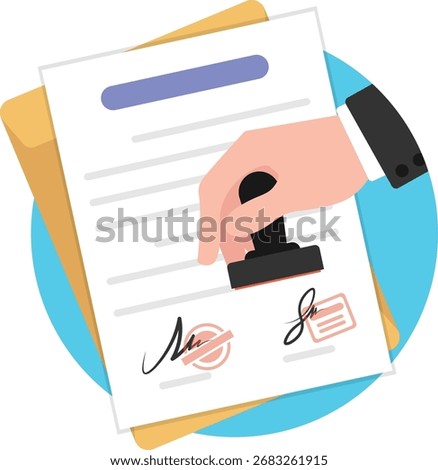 Hand stamping on a contract paper official document with two signed.