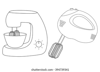 Hand and stand mixer. Icons. Vector illustration isolated on white background.