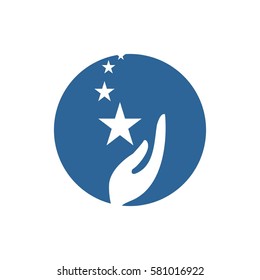 hand star icon, insurance and people care logo design