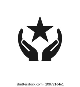Hand Star Logo Design. Prämienlogo mit Handkonzept-Vektorgrafik. Hand-Star-Logo-Design