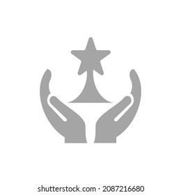 Hand Star Logo Design. Prämienlogo mit Handkonzept-Vektorgrafik. Hand-Star-Logo-Design