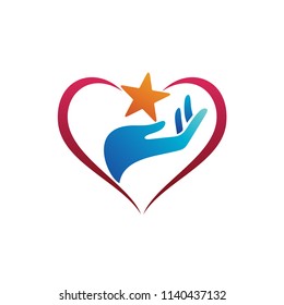 Hand With Star in Love Shape Logo Template