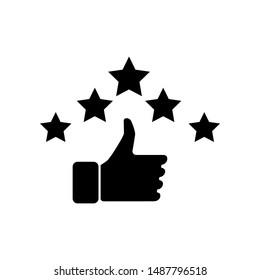 Hand and star signage design trendy. Like black icon. Thumbs up illustration. Good, nice, ok hand gesture. Social media button. Rating, ranking. Contour symbol. Vector isolated outline. 