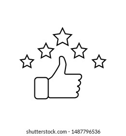 Hand and star signage design trendy. Like linear icon. Thumbs up. Thin line illustration. Good, nice, ok hand gesture. Social media button. Rating, ranking. Contour symbol. Vector isolated outline. 